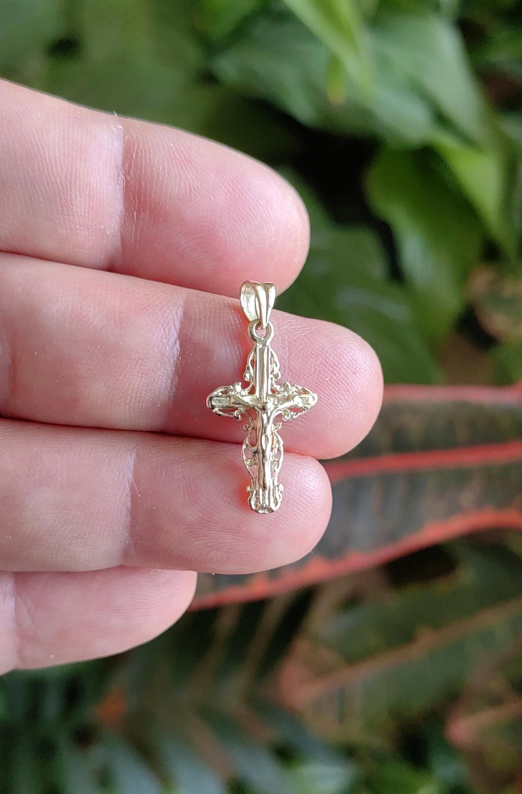 Croce in oro massiccio, croce in oro 14K, collana con croce in oro, croce ortodossa, ciondolo con croce in oro, croce in oro massiccio 14K, delicata c