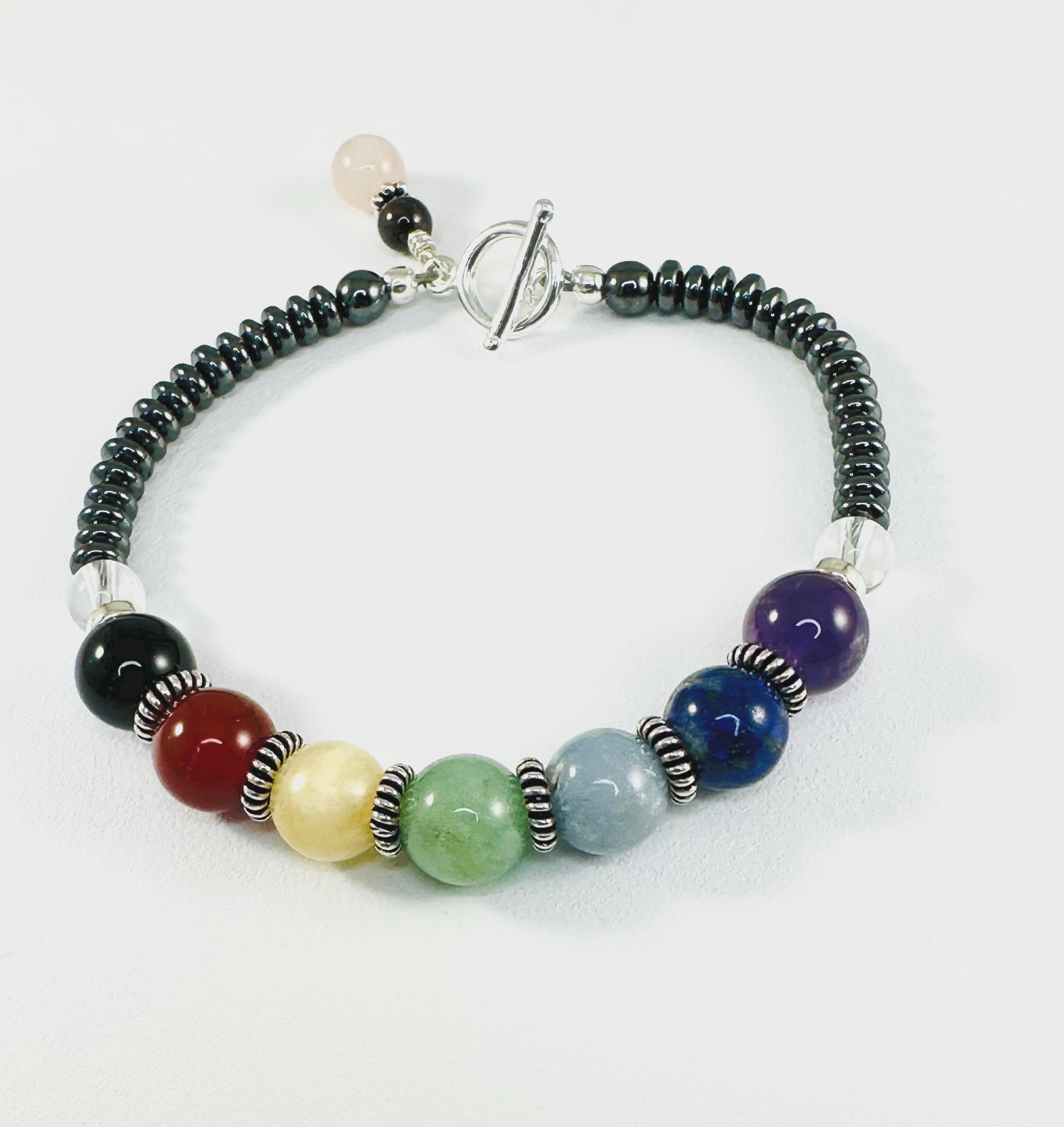 Bracciale con pietre preziose per i chakra, bracciale per le donne con i chakra, bracciale con i sette chakra, bracciale con i 7 chakra, gioielli con
