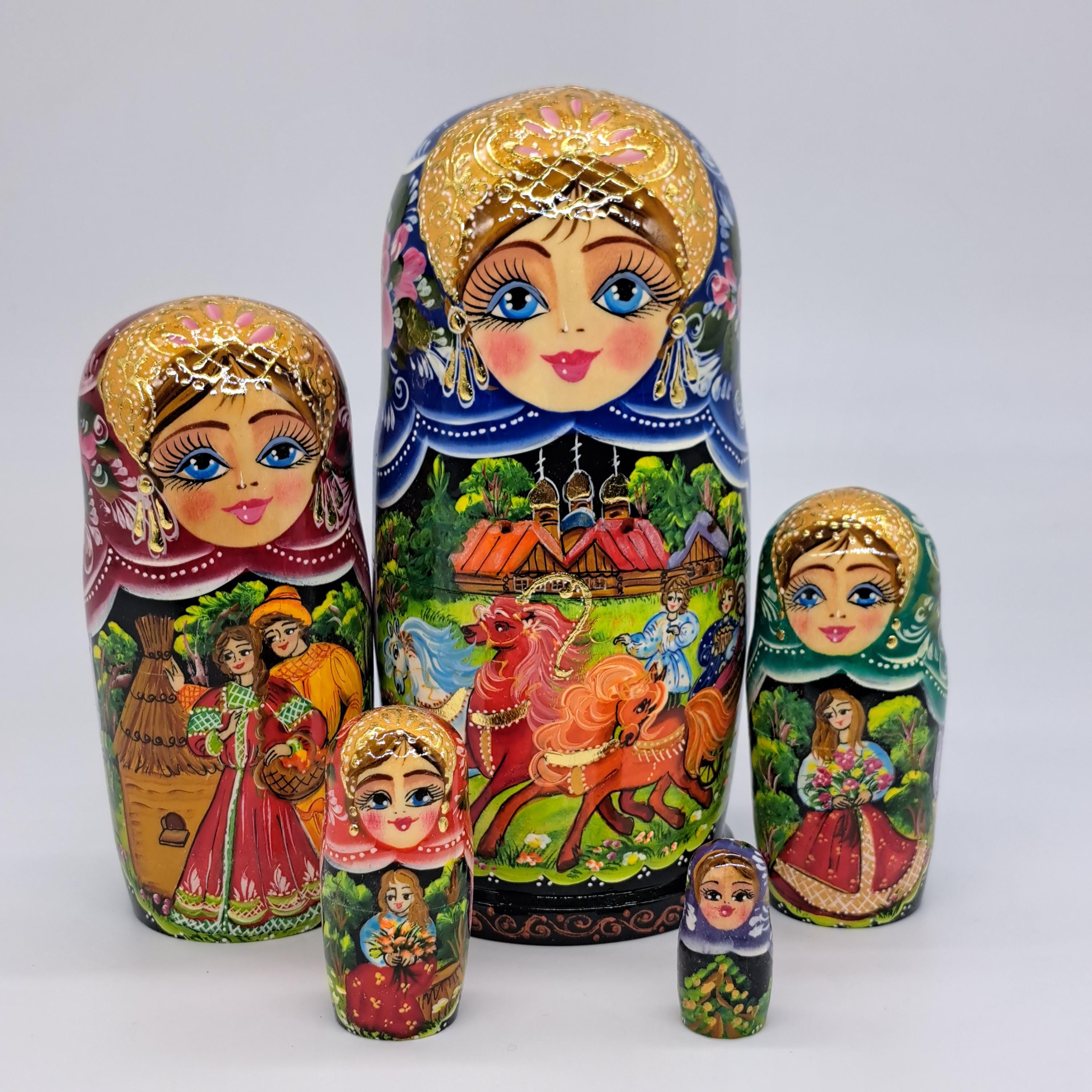 "Matrioska Troyka da 7\" 5 in 1, realizzata a mano in Ucraina, giocattolo in legno, opera d'arte ucraina"