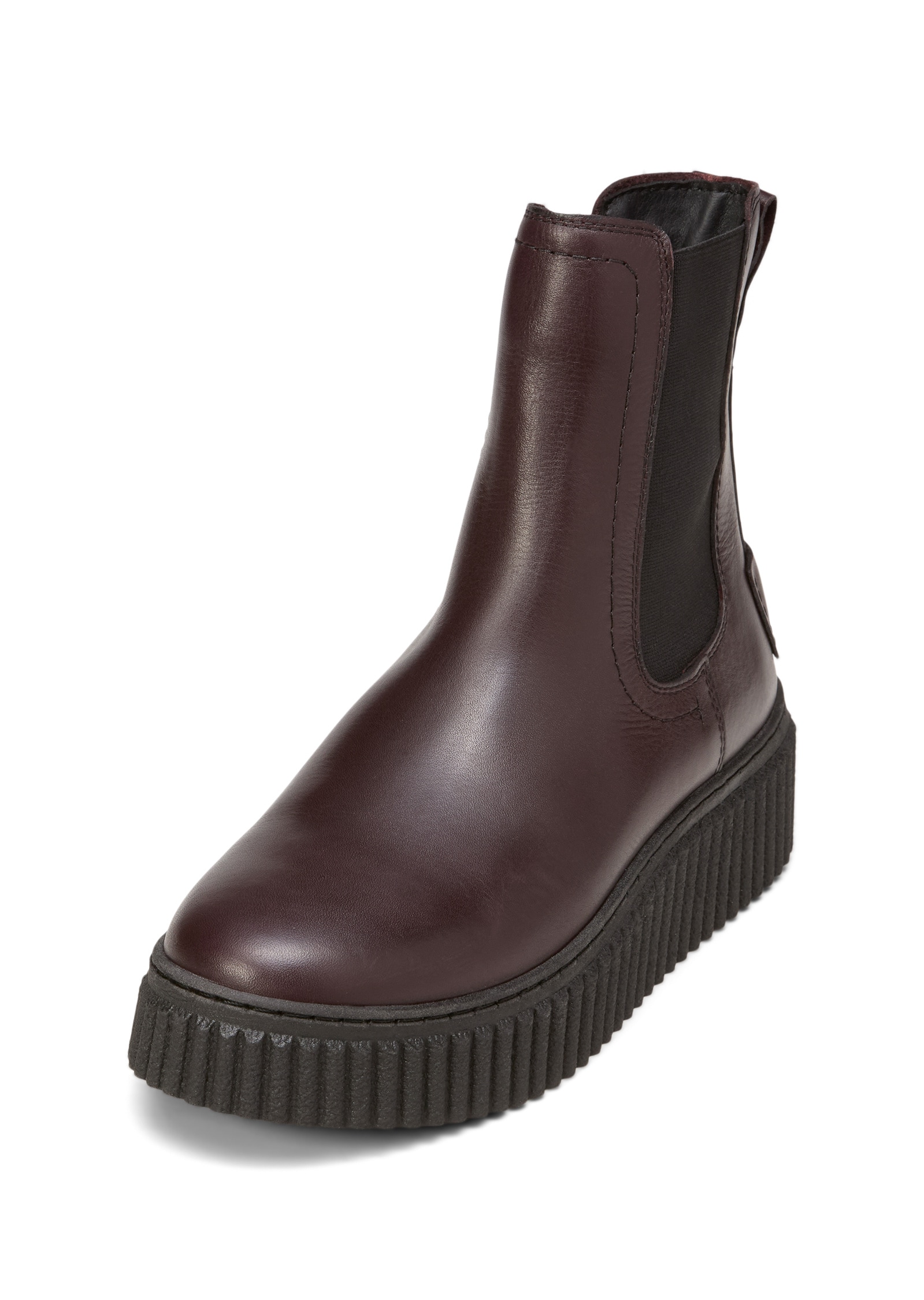 Chelseaboots MARC O'POLO "aus edlem Rindleder", Damen, Gr. 38, schwarz aubergine rot, Obermaterial: 100% Leder (Rind), unifarben, Schuhe