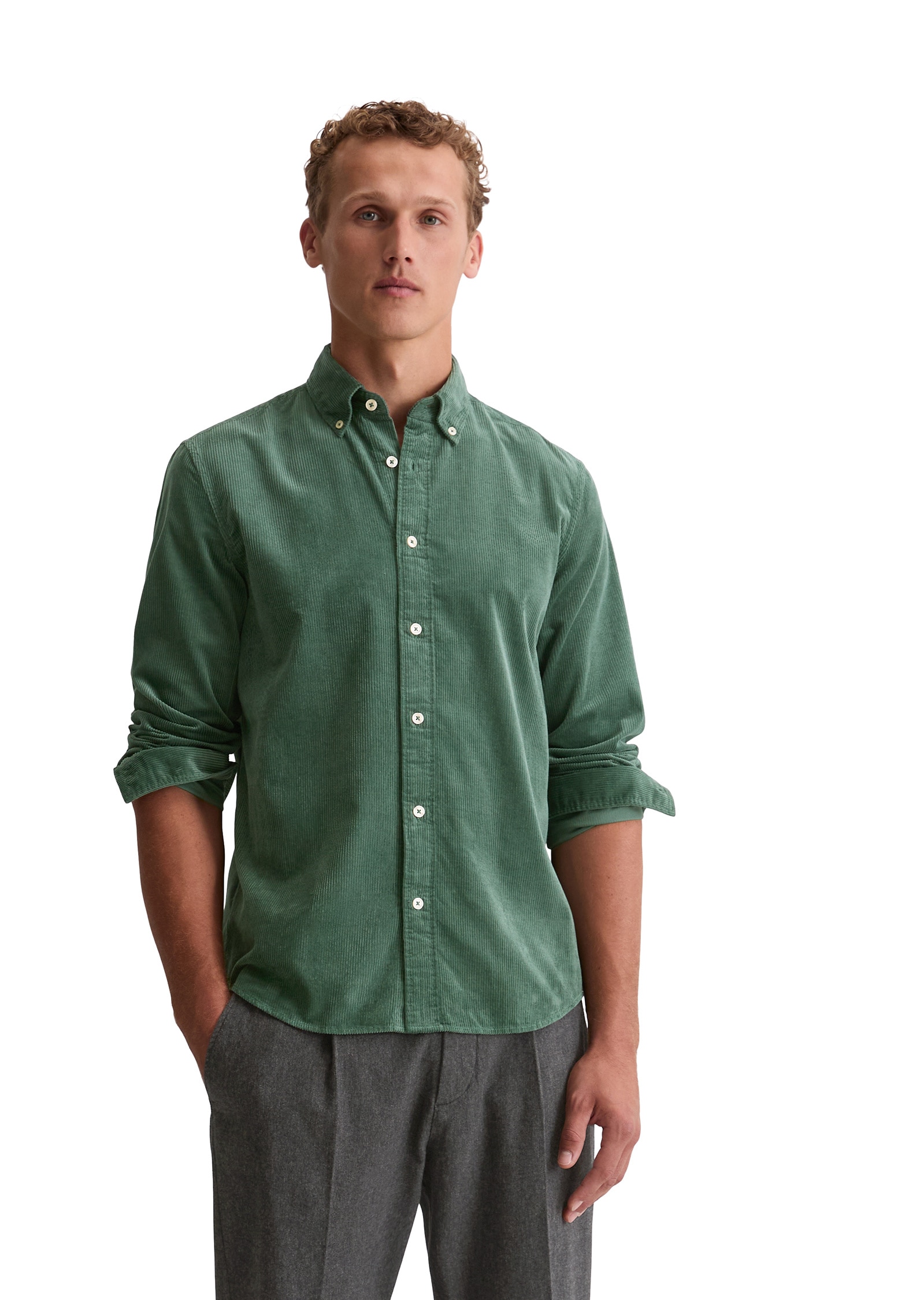Langarmhemd MARC O'POLO "mit Button-Down-Kragen", Herren, Gr. XL, Normalgrößen, nottingham forest, Obermaterial: 100% Baumwolle, regular fit normal, Doppelmanschette, Hemden Image