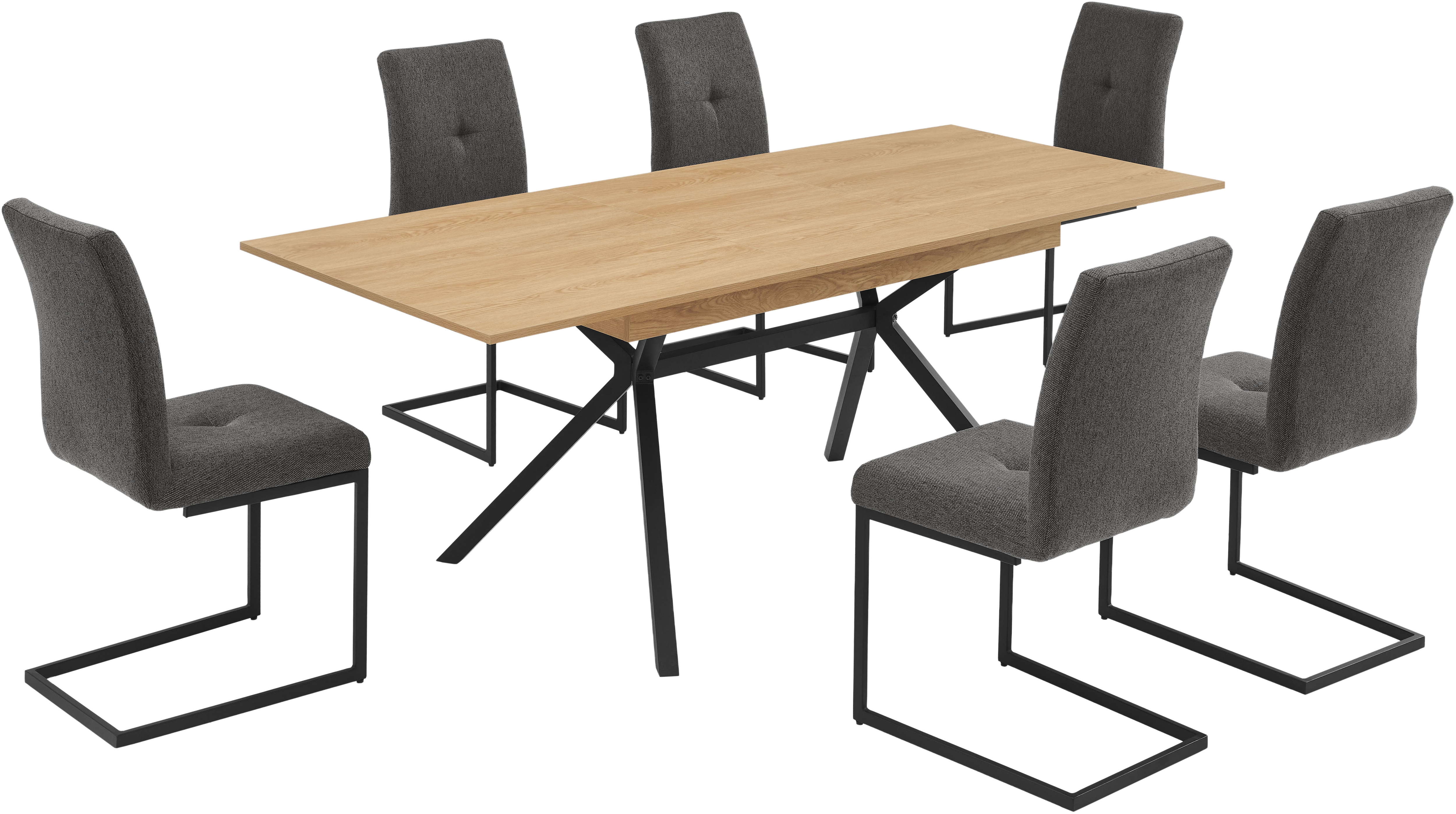 Essgruppe OTTO HOME "Vendy", naturfarben,, B:44cm H:94cm T:61cm, ABS-Kunststoff, FSC-zertifizierter Holzwerkstoff, Melamin, Metall, Polywood, Sitzmöbel-Sets, pflegeleichte Strukturstoff-Stühle, 3D-Steppung, ausziehbarer Tisch Image