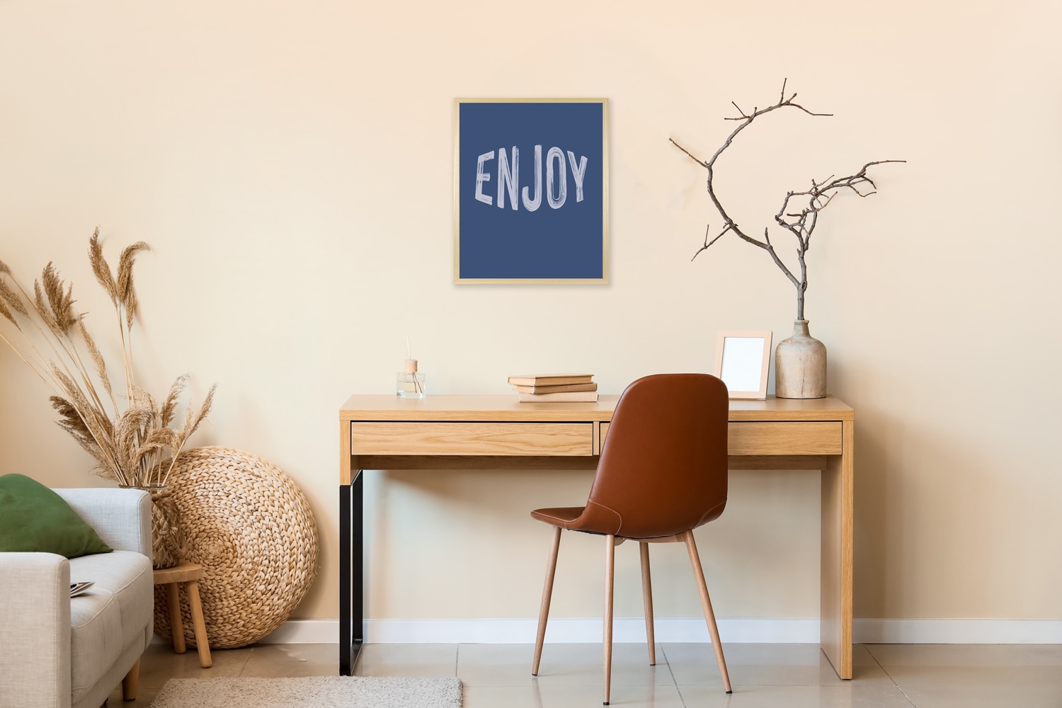 Bild mit Rahmen S.OLIVER "Enjoy", farbe rahmen: beige, natur, farbe bild(er): hellgrau, B:30cm H:40cm T:1,5cm, Holz, Plexiglas, Bilder, HD Premium Posterdruck mit Echtholzrahmen Image