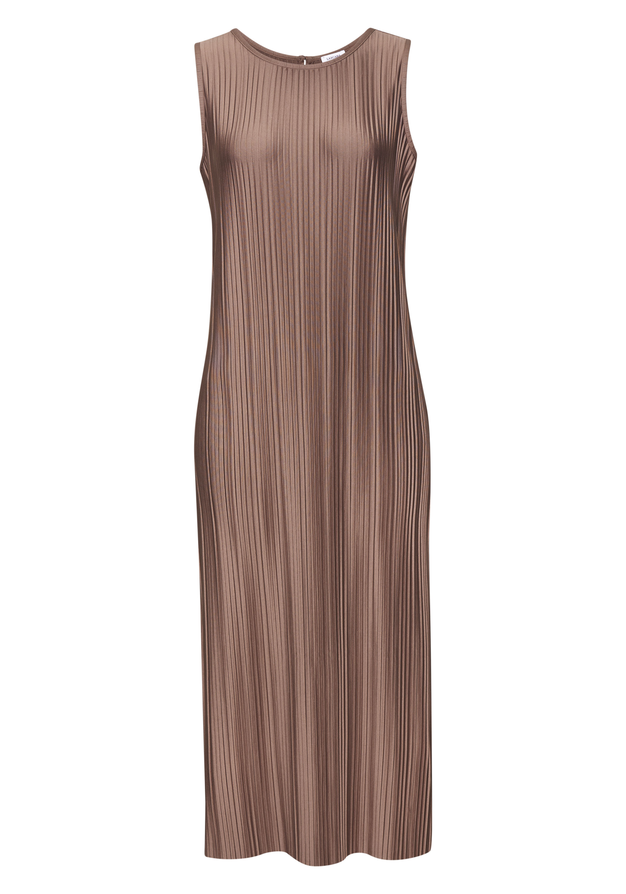 Plisseekleid LASCANA, Damen, Gr. 40, N-Gr, braun, Jersey, Obermaterial: 88% Polyester, 12% Elasthan, unifarben, figurumspielend ca. Mitte Wade, Rundhals, Kleider, in Midilänge, Trägerkleid, Sommerkleid Image
