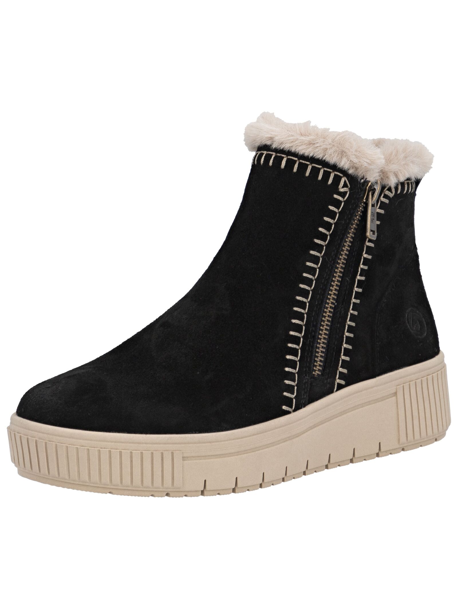 Plateaustiefelette REMONTE "Remonte Stiefelette Leder", Damen, Gr. 38, schwarz, beige, Leder, Schuhe