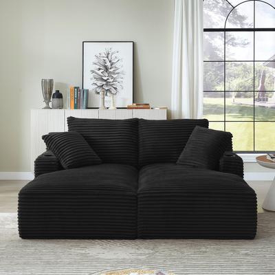 Compressible double chaise lounge with cupholders - No Assembly Required, Fluffy Modern Sleeper Loveseat