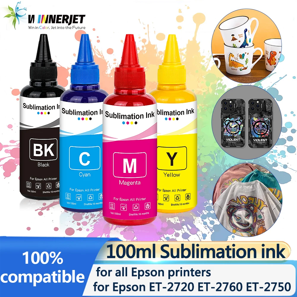 Encre de Sublimation 100ml, 4 couleurs/ensemble, pour toutes les imprimantes Epson ET-3700 ET-3800 ET-3850 ET-4800 ET-4810 ET-4850 ET-7700 ET-14000
