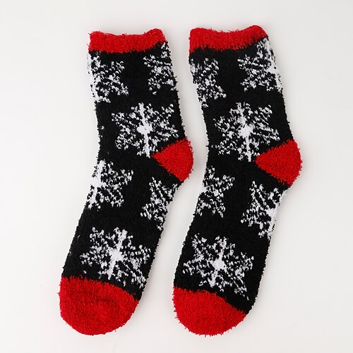 Weihnachtssocken für Damen, dicke Bodensocken aus Korallenfleece, fusselfreie Plüschsocken mit Rentier Weihnachtsmann-Design, kuschelig warme Weihnachtssocken Image