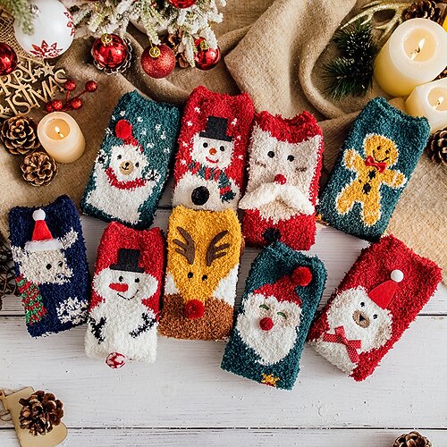 Weihnachtssocken für Damen, kuschelige warme Hausschuhsocken aus Korallenfleece, dicke, flauschige Winterschlafsocken für Paare Passendes Familiengeschenk, rutschfeste Bodensocken für den Image