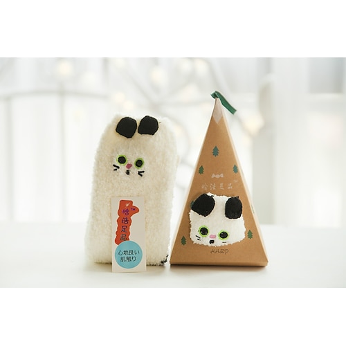 Weihnachts-Hausschuhsocken für Damen, Cartoon-Plüschsocken aus Korallenfleece, flauschige Bodensocken bis zur Wade, grenzüberschreitende Weihnachtsfeiertagsausgabe Image