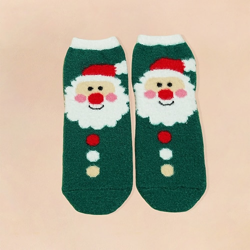 Weihnachtssocken für Damen, süße, flauschige Plüschsocken bis zur Mitte der Wade, warme Wintersocken aus Kunstnerz mit Cartoon-Rentier Weihnachtsmann-Design, gemütliche Schlafsocken als Image