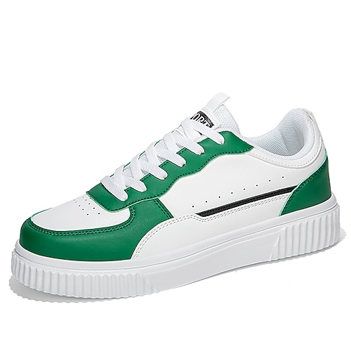 Weiße und grüne Freizeit-Sneaker für Herren – klassische Low-Top-Sportschuhe mit Schnürung zum Spazierengehen, für die Uni und den Alltag Image