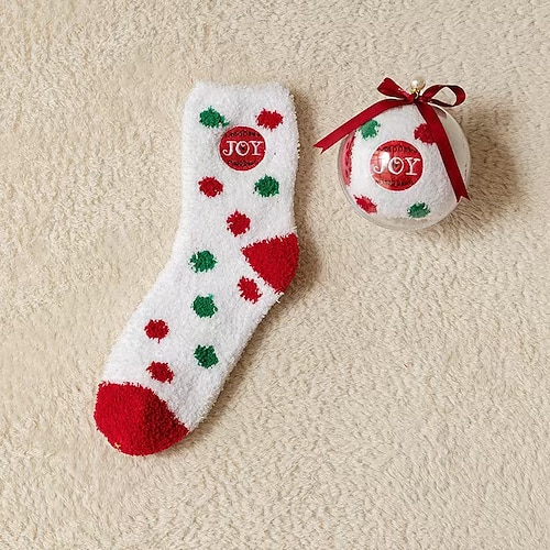 Weihnachtssocken für Damen Kinder, dicke, wadenlange Plüsch-Schlafsocken aus Korallenvlies, süße Weihnachtsgeschenksocken mit Cartoon-Motiv, dekorative Weihnachtsstrümpfe zum Aufhängen Image