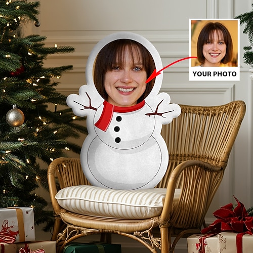personalisierte, individuelle Weihnachtsgesichtskissen mit Weihnachtsmann-, Elfen- und Schneemann-Designs, lustige Weihnachtsdekoration, einzigartige Geschenkidee für Familien, Kinder, Freunde, Image