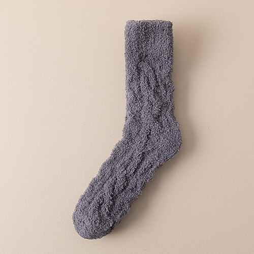 Fusselfreie Damensocken, dicke Winter-Bodensocken aus einfarbigem Korallenvlies, warme Heimsocken mit rutschfester Silikonsohle Image