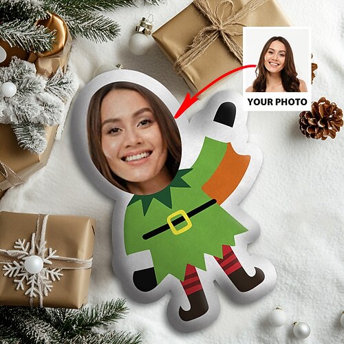 personalisierte, individuelle Weihnachtsgesichtskissen mit Weihnachtsmann-, Elfen- und Schneemann-Designs, lustige Weihnachtsdekoration, einzigartige Geschenkidee für Familien, Kinder, Freunde, Image