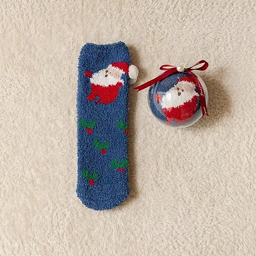 Weihnachtssocken für Damen Kinder, dicke, wadenlange Plüsch-Schlafsocken aus Korallenvlies, süße Weihnachtsgeschenksocken mit Cartoon-Motiv, dekorative Weihnachtsstrümpfe zum Aufhängen Image