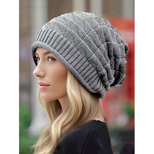 Damen-Strickmütze mit lässiger Passform – weiche, warme Wintermütze, lässige, dehnbare Totenkopfmütze für Outdoor-Reisen und den Alltag Image