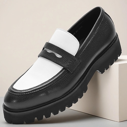 Schwarz-weiße Herren-Loafer – Slipper aus echtem Leder mit Kontrasteinsatz, bequeme Business-Casual-Schuhe für Büro, Reisen und den Alltag Image