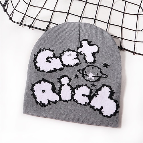 Herren Unisex Beanie Mütze Wintermützen Beanies Strickmütze Winter Beanie Schwarz Gelb Acrylfasern Gestrickt Gemütlich Alltagskleidung Ausgehen Buchstabe Weich Warm Image