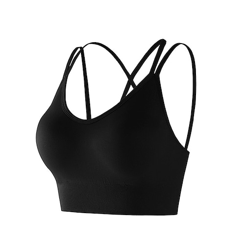 Damen Sport-BH Yoga Top T-shirt Fitness Rundhalsausschnitt Ultra Stretch Überkreuzter Rücken Ärmellos Sport Einfarbig Sport-BHs BH-Top Für Fitnesstraining Laufen Fitness Enge Passform Sportkleidung Image