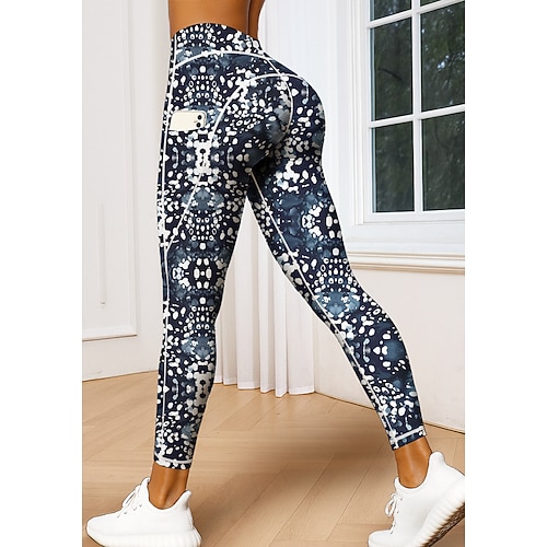 Damen Unisex Pilates-Leggings Fitnesshose Trainingsleggings Taschen Stempelsteuer Seitentaschen Pilates Fitnessstudio Fitnesstraining Hosen Strumpfhosen Leggings Tupfen Abstrakt Geometrie Image