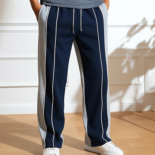 Herren Jogginghose Jogginghose mit weitem Bein Sporthose Hose Jogginghose mit offenem Saum Kordelzug Elastischer Bund Einfach Gestreift Feuchtigkeitsableitend Atmungsaktiv Volle Länge Sport im Freien Image