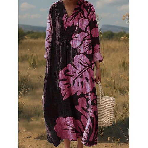 Damen Maxikleid A Linie Kleid Figurbetontes Kleid Party Lässig Boho Party Täglich Ausgehen Lässiger Schnitt Grafik Geometrisch Tropisch Langarm V Ausschnitt Schwarz Rote Blau Grün Frühling Herbst Image