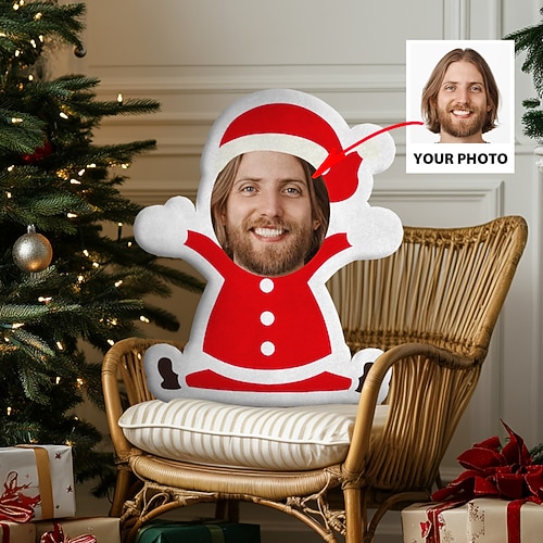 personalisierte, individuelle Weihnachtsgesichtskissen mit Weihnachtsmann-, Elfen- und Schneemann-Designs, lustige Weihnachtsdekoration, einzigartige Geschenkidee für Familien, Kinder, Freunde, Image