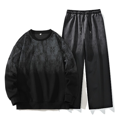 Herren Sweatshirt Trainingsanzug Outfit-Set Rundhalsausschnitt Outdoor Täglich Sport Kordelzug Tasche Druck Schwarz Weiß Rosa Polyester Sportkleidung Mode Streetwear Frühling Image