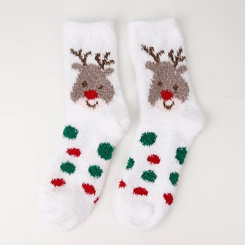 Winter-Weihnachtssocken für Damen, süßer Cartoon-Korallenvlies-Boden Schlafsocken, dicke warme Weihnachtssocken, Weihnachtsplüschsocken im europäischen Stil bis zur Mitte der Wade Image