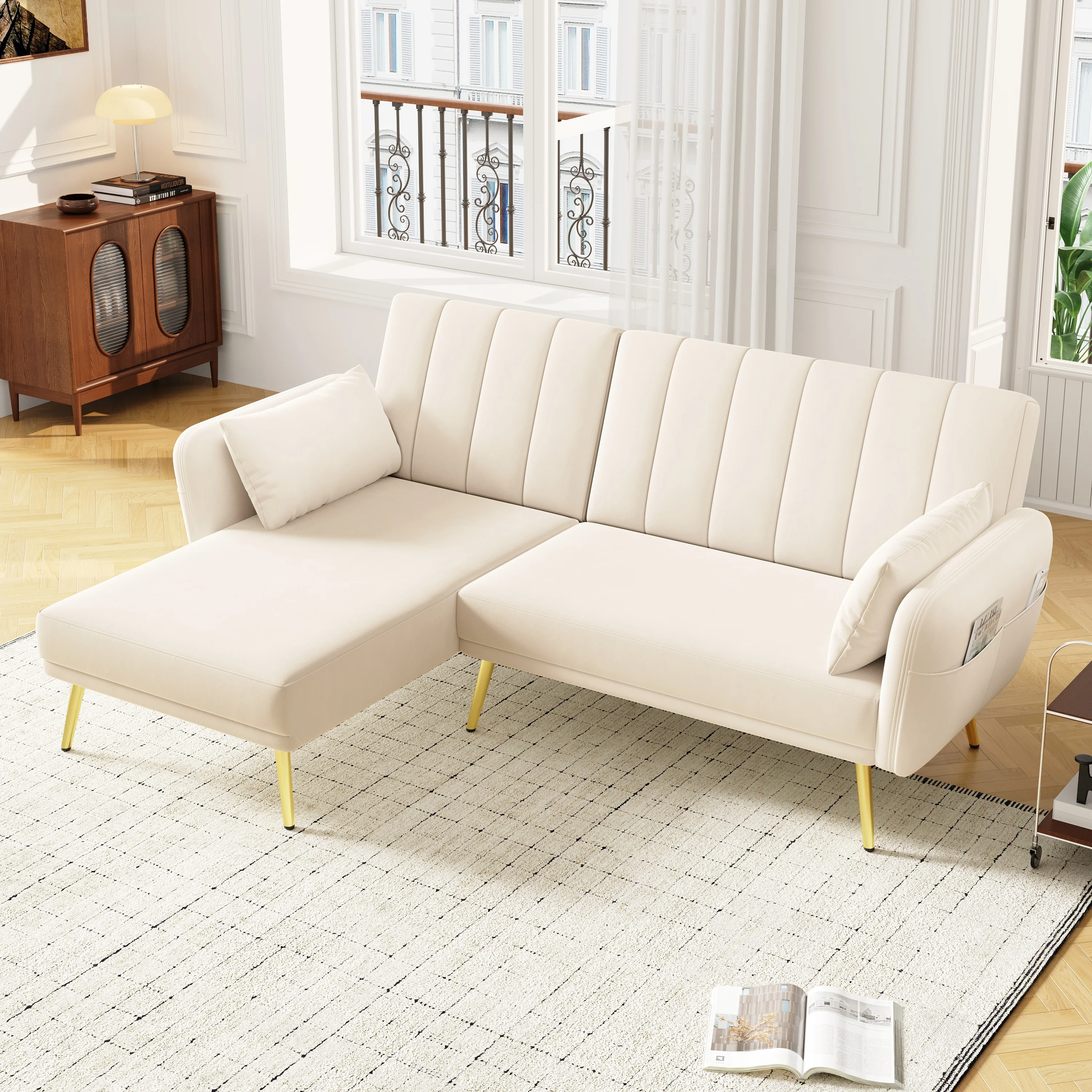 Modernes Klappsofa, L-förmiges Sofa, Schlafsofa mit zusätzlicher Ecke, Ecksofa mit Schlaffunktion, geeignet für Wohnzimmer