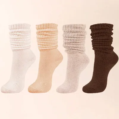 4 Pairs Slouch Socks Women's Soft Knitted Boot Socks Solid Color Compression Socks Bubble Socks Crew Socks Fall Autumn