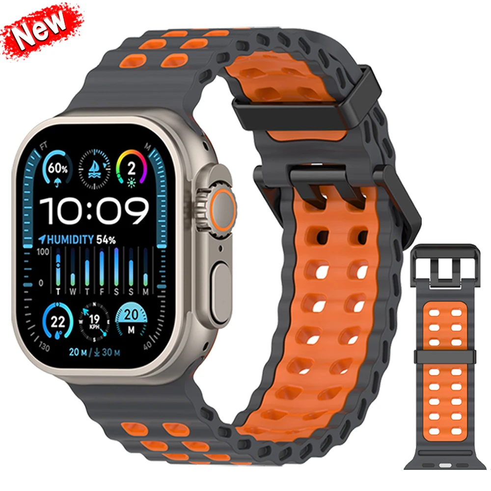 Ocean Silikonarmband für Apple Watch Ultra 2 49 mm/Serie 10 46 mm Sportarmband iWatch 9 8 7 6 5 4 SE 45 mm 44 mm Bänder Image