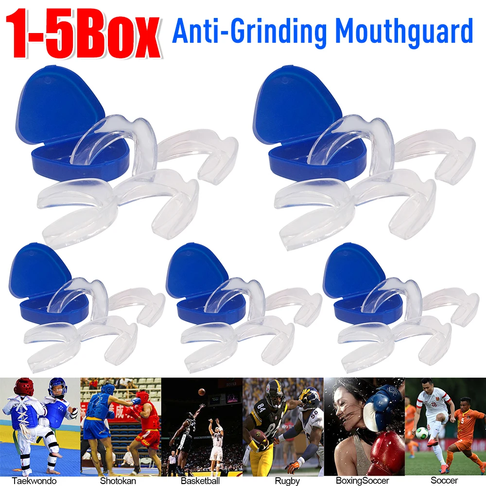 1-5BOX Mundschutz mit Aufbewahrungskoffer, Anti-Schleifen-Mundschutz, EVA-Sport-Mundschutz, stoppt Bruxismus, für die Pressen der Nacht der Zähne Image