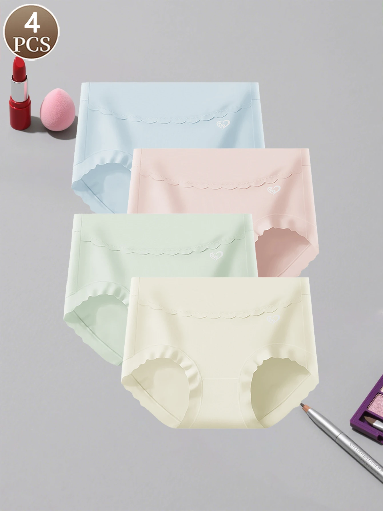 4PCS Damen-Slips, gestrickt, einfarbig, für Damen, lässig, sportlich, nahtlos, hoch taillierte Unterwäsche, weiche und bequeme Damen-Slips Image