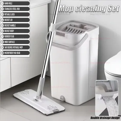 360° Rotation Flat Mop Squeeze and Superfine Fiber Pad Floor Cleaning Mop Lazy Wash Floor Mop Mops Household Cleaning Tools