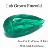 Großhandel im Labor gezüchteter Columbia-Smaragd in Birnenform, Größe 11 x 25 mm, 11 CT hydrothermischer Smaragd, Risse inklusive Innendurchschluss mit AGL-Zertif