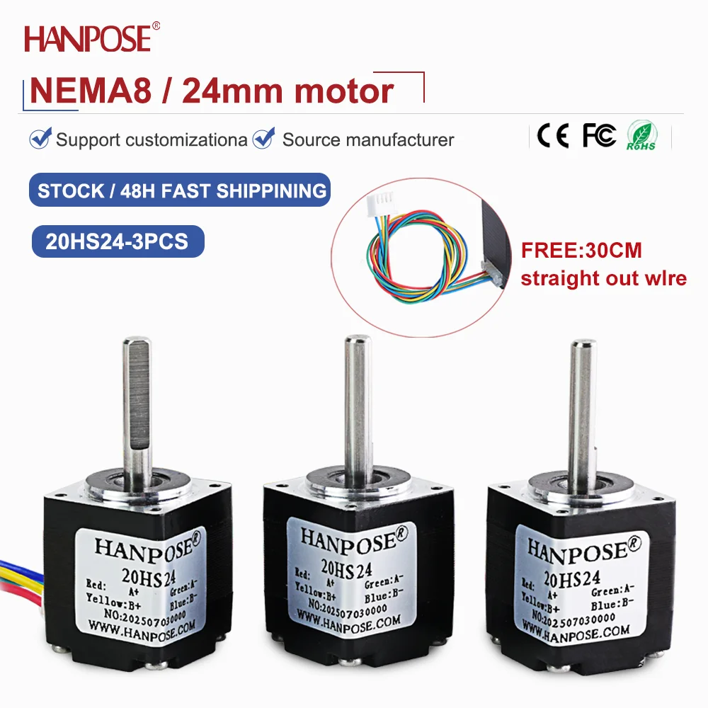 NEMA8 3PCS 20HS24 Miniatur Schrittmotor 0,012N. m 0,4A 3D-Druckzubehör Motorhersteller Direktvertrieb auf Lager Image