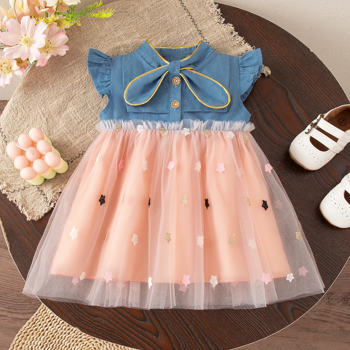 Baby Mädchen Tutu Kleid Stern bestickt Mesh Prinzessin Kleid Baby Denim Kleid für 0–2 Jahre alt Image