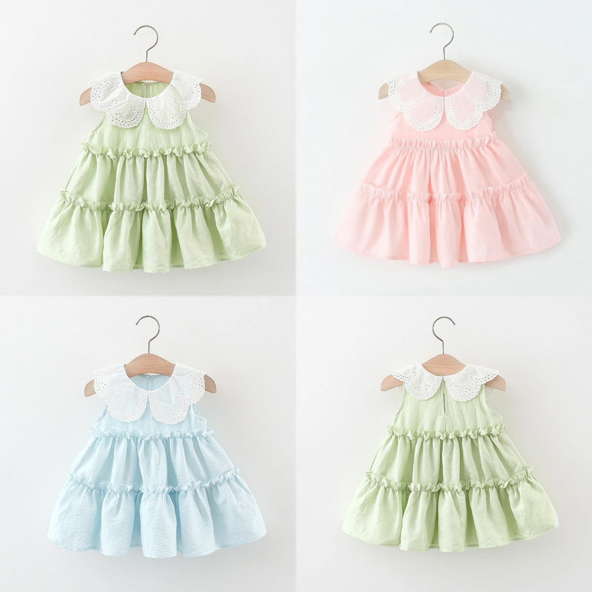 Sommer Baby Mädchen Komfort Kleid Grün Ärmellose Spitze Puppe Kragen Weiche Baumwolle Kleid Neue Ankunft Kinder Kleidung Image