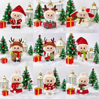 For 17cm Labubu Doll Christmas Clothes Christmas Red Deer Theme Set Labubu Accessories unique Christmas Gift