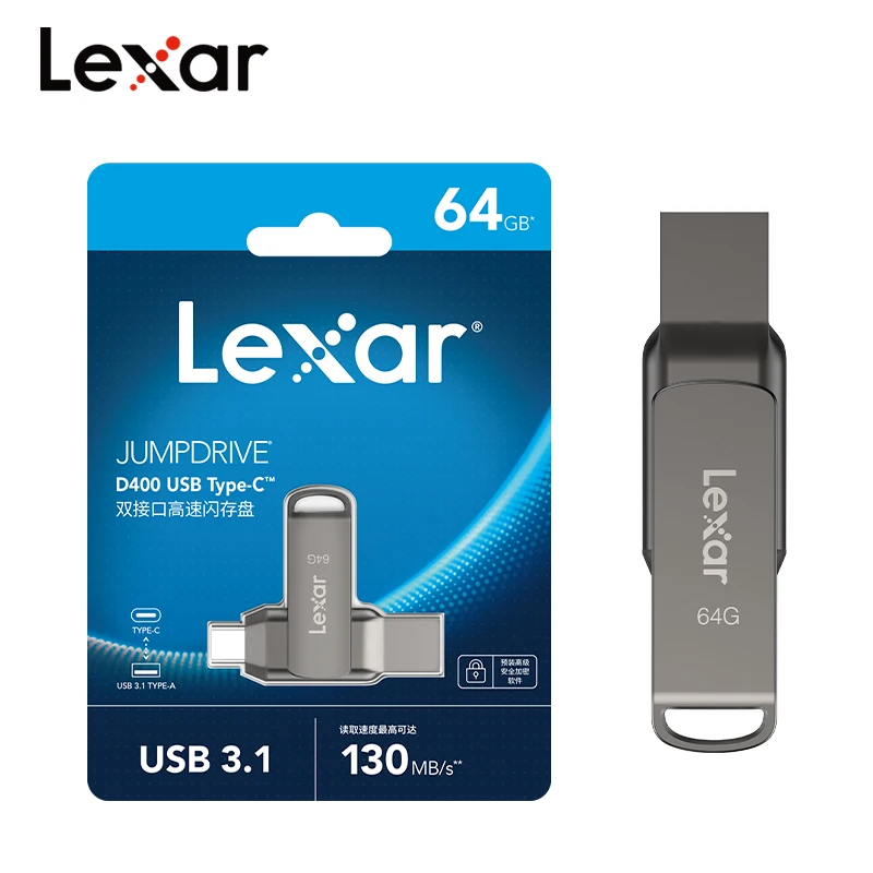 Lexar Dual Drive D400 USB 3.2 Gen 1 Typ-C-Flash-Laufwerk Typ-C/A Dual-Interface-Flash-Laufwerke OTG 32G 64G 128G 256G für Telefon/PC Image