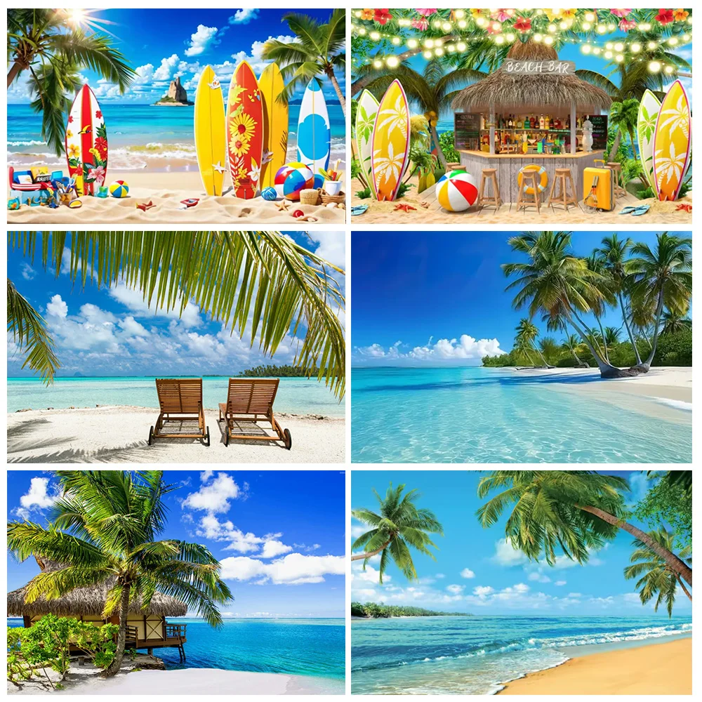 Hawaiianischer tropischer Strand-Hintergrund, Banner, Sommer, Ozean, Meer, Palmenparty, Dekorationen, Fotografie-Hintergrund, Zubehör, Fotostudio Image