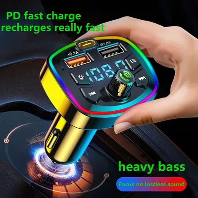 Bluetooth FM Transmitter for Car QC3.0 Fast Charger LED Mood Light Music Receiver Multi-Function Colorful Atmosphere MP3 Player