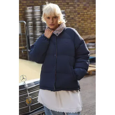 Damson Madder Pearl Reversible Puffer Jacket - Navy UK 6 at Urban Outfitters