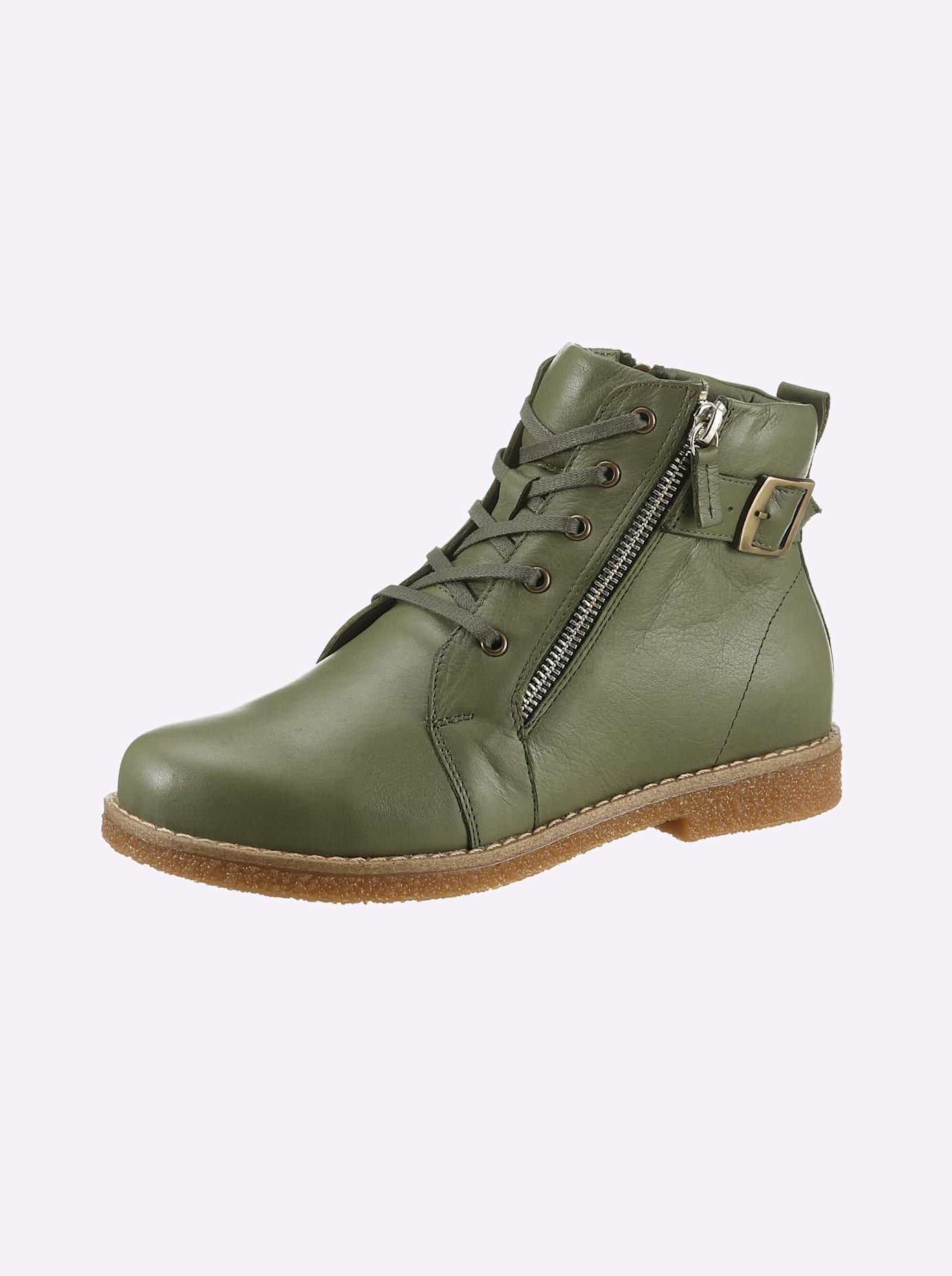 Schnürstiefelette ANDREA CONTI, Damen, Gr. 41, grün (khaki), Glattleder, Leder, Schuhe