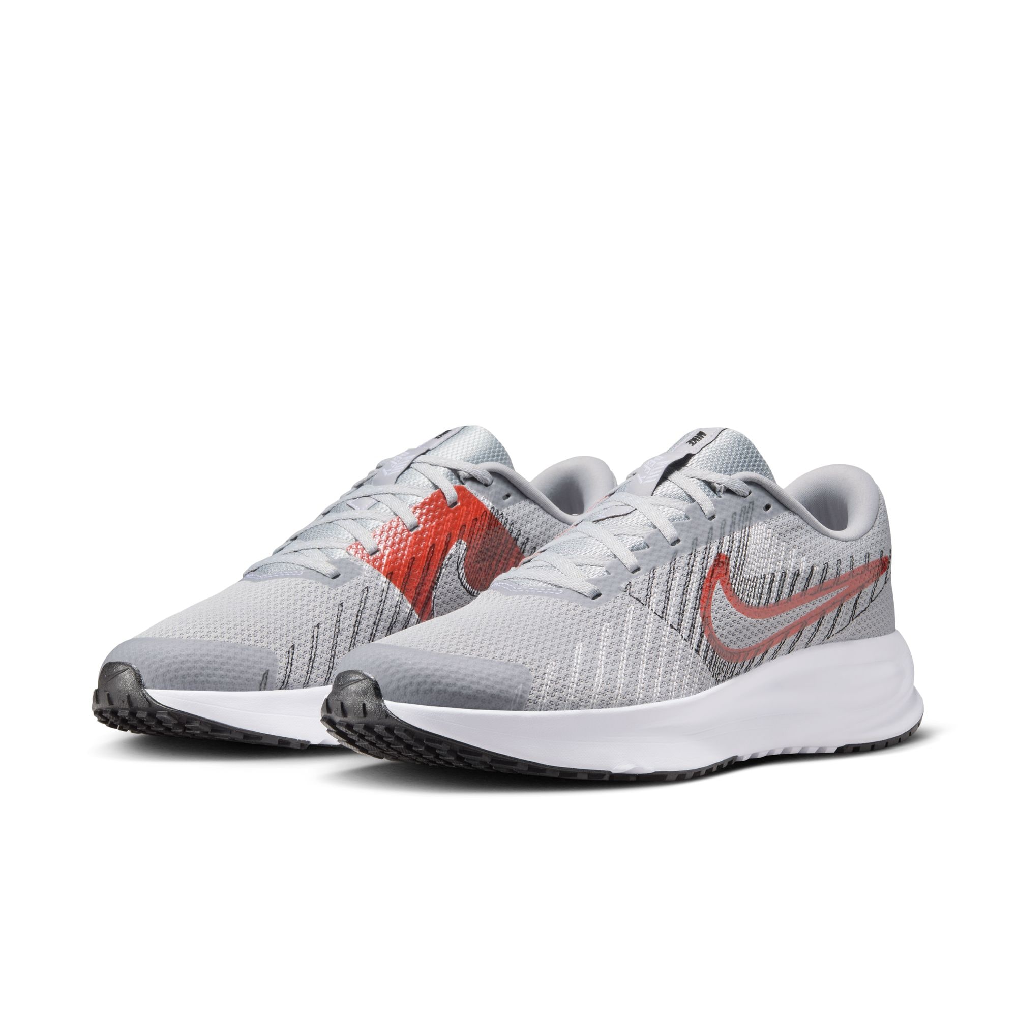 Laufschuh NIKE "NIKE RUN DEFY", Herren, Gr. 45, weiß (wolf grau, bright crimson, schwarz, weiß), Synthetik, Textil, Schuhe Laufschuh