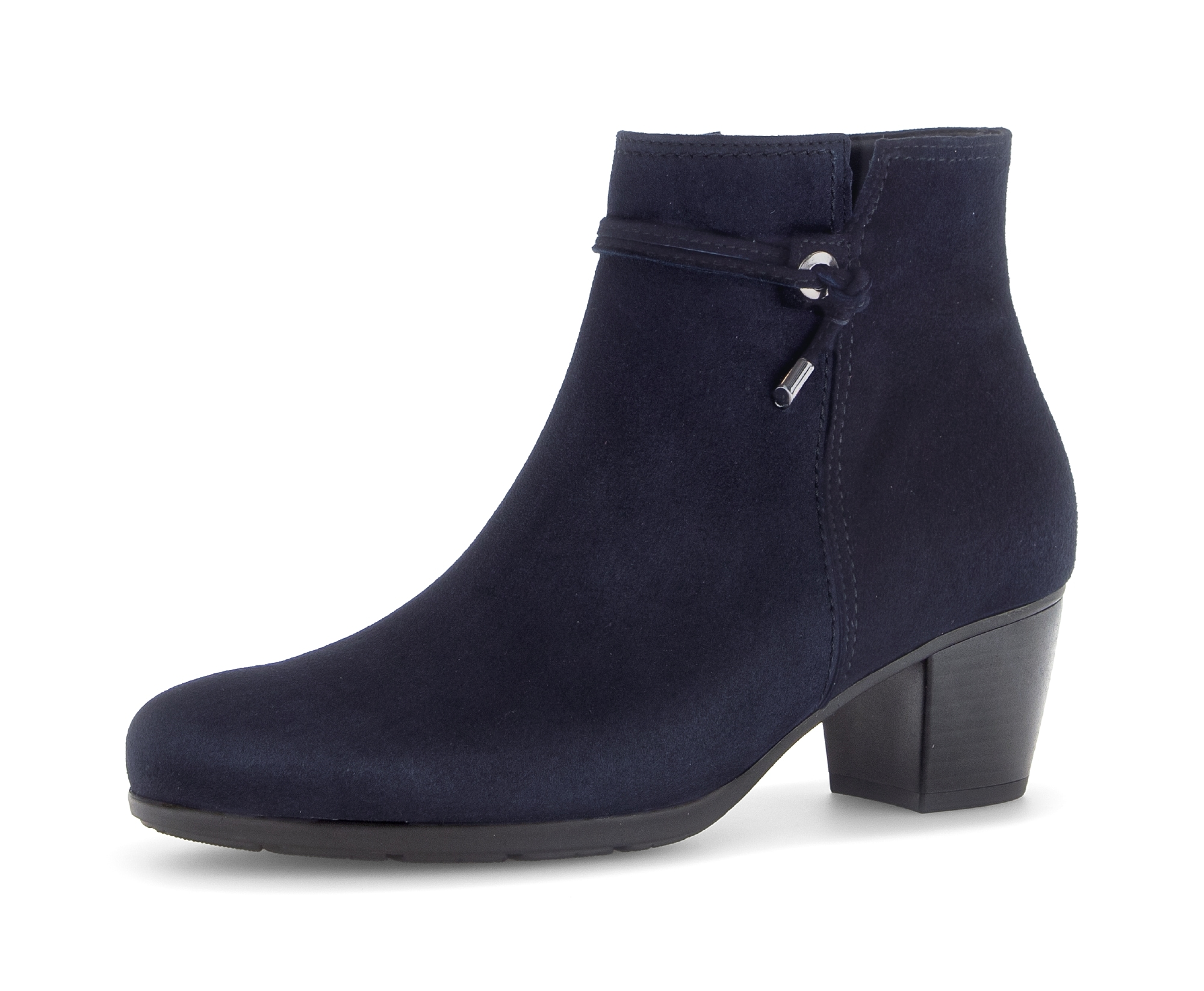 Stiefelette GABOR, Damen, Gr. 38,5, nachtblau, Ziegenveloursleder, unifarben, Schuhe Stiefelette, Blockabsatz, Ankleboots, mit Ziernähten