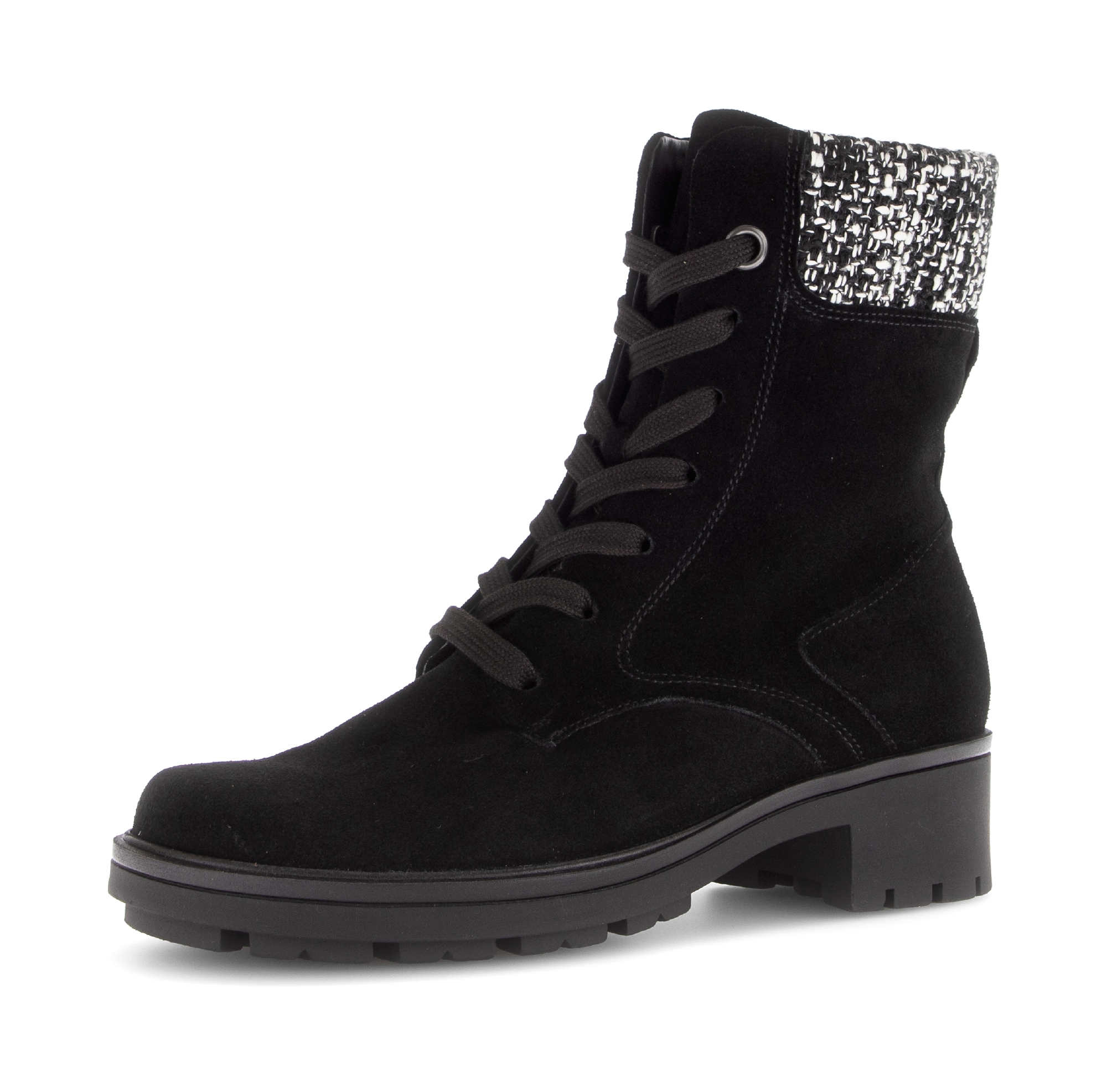 Schnürstiefelette GABOR, Damen, Gr. 37, schwarz, weiß, Textil, Veloursleder, Klassisch, Schuhe, Blockabsatz, Schnürboots in Bequemweite G (= weit)